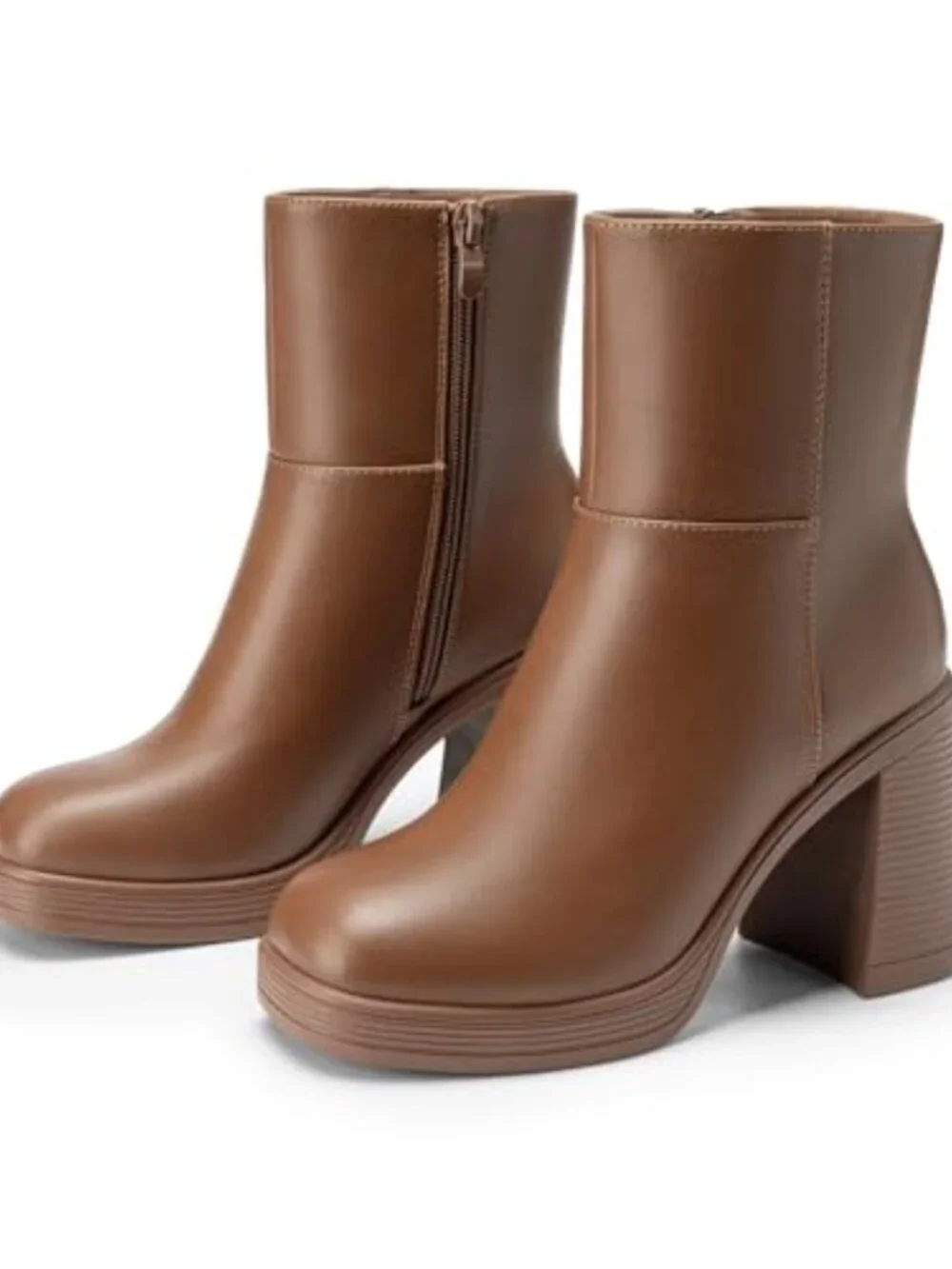 Platform Ankle Boots Chunky Heel Square Toe Booties Side Zipper Non-Slip